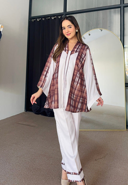 White Brown Winter Kurta Set